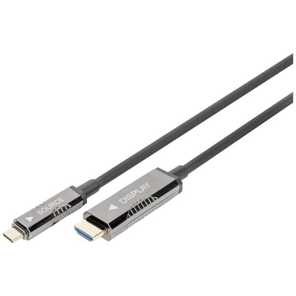 Digitus HDMI / USB-C® prepojovací kábel Zástrčka HDMI-A, USB-C ® zástrčka 15 m čierna AK-330150-150-S 4K UHD, hliníková zástrčka, flexibilný, tienenie; AK-330150-150-S