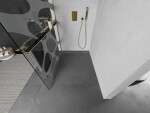 MEXEN/S - KIOTO Sprchová zástena WALK-IN s poličkou a držiakom uterákov 90 x 200, transparent/bialy vzór 8 mm, zlatá 800-090-121-50-97