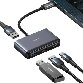 USAMS SJ627 sivá / USB hub / USB-C / 4v1 / 1x USB 3.0 / 2x USB 2.0 (SJ627HUB01)