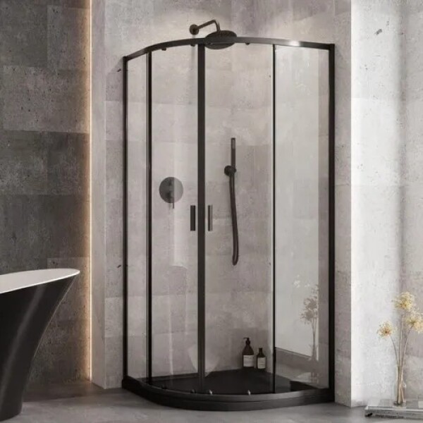 BESCO - Set kút ZARYA BLACK + vanička AXIM STONE EFFECT - FARBA rámu - Čierna, Rozmer A - 80 cm, Rozmer B - 80 cm, Výplň - Číre bezpečnostné sklo - 5 mm BCZBAXS80190