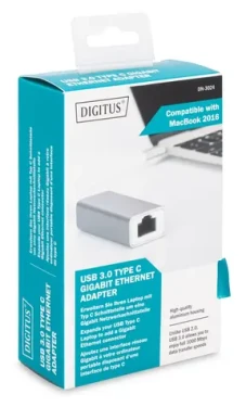 Digitus DN-3024 biela / Sieťový adaptér / USB-C 3.2 Gen 1 / RJ45 Gigabit Ethernet / 10/100/1000 Mbps (DN-3024)