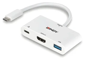 Lindy USB-C multiportový húb biela / Rozbočovač USB-C / USB-A + HDMI / PD 100 W / 18 cm (43340)