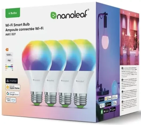 Nanoleaf Matter Wi-Fi A19 SMART RGB E27 (4 ks) / LED / E27 / 9W / 1100 lm / 2700-6500K (N7501B02-4A60E)