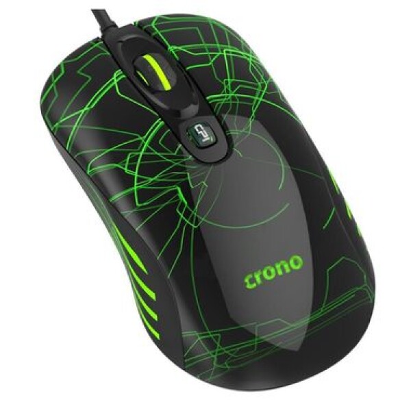 Crono OP-636G čierna / Herná laserová myš / 3200DPI / USB / zelené LED podsvietenie (CM636G)