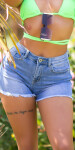 Sexy Highwaist Jeans Shorts with frayed hem denimblue 40