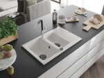 MEXEN/S MEXEN/S - Gaspar granitový drez 1.5 s odkvapkávačom vrátane batérie Flora, biela 6507-20-670401-07-B