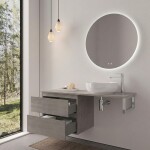 CERANO - Kúpeľňová skrinka Carole - betónovo šedá + doska pod umývadlo Navira Slim - 18 mm + konzola chróm - 120x46x49,8 CER-606099