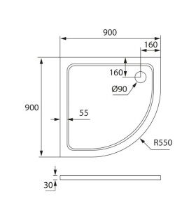 H K - THOR Sprchová vanička z liateho mramoru, štvrťkruh, R550 90x90x3 cm SE-THOR-90Q