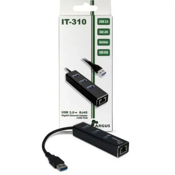Inter-tech IT-310 / Ethernetový adaptér / USB-A / Gigabit LAN / hliníkové telo / 3x USB 3.2 Gen 1 hub (88885439)