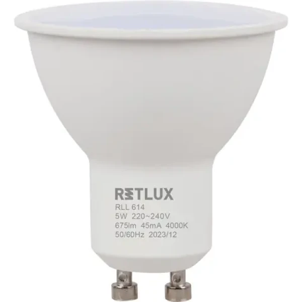 Retlux RLL 614 GU10 bulb 5W / 675 lm / 4000K - studená biela / D (8590669358229)