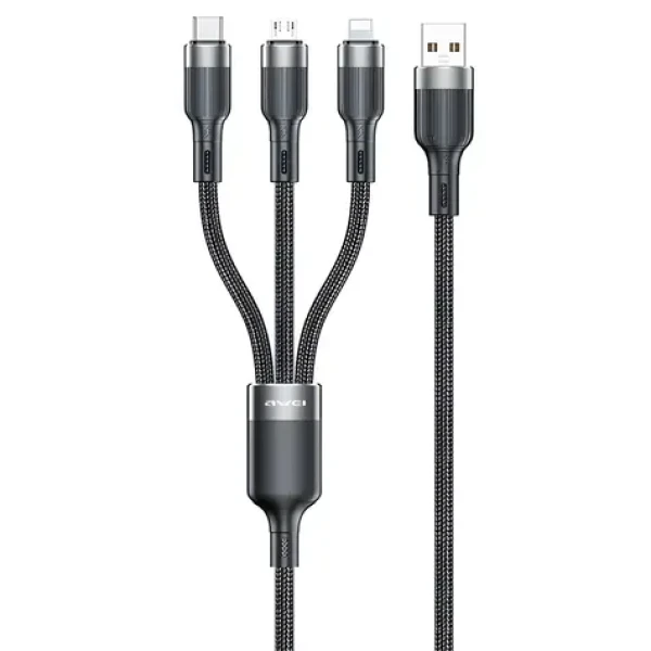 AWEI CL-975 čierna / Kábel / 3v1 / USB-C + Lightning + Micro USB / 120 cm (CL-975)