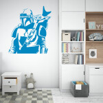Veselá Stena Samolepka Mandalorian a Grogu Farba: béžová, Veľkosť: 80 x 89 cm