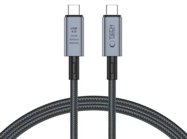 Tech-Protect UltraBoost Max šedá / Kábel / USB-C 4.0 - USB-C 4.0 / PD 240W / 40Gbps / 8K / 1m