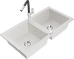MEXEN/S MEXEN/S - Mario granitový drez 2-bowl vrátane batérie Flora, biela 6504-20-670401-07