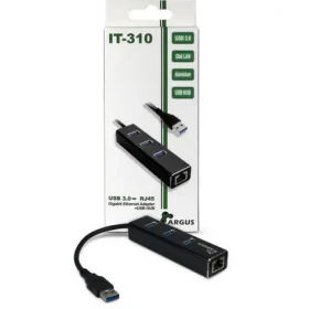 Inter-tech IT-310 / Ethernetový adaptér / USB-A / Gigabit LAN / hliníkové telo / 3x USB 3.2 Gen 1 hub (88885439)
