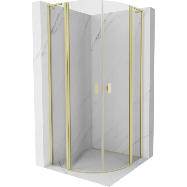 MEXEN/S - Mist L sprchový kút štvrťkruh, krídlové 80 x 80, transparent, zlato kartáčovaná 8A32L-080-080-55-00