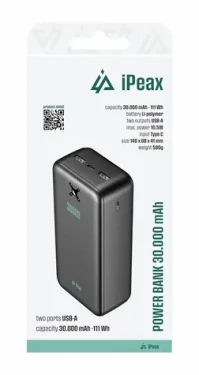 IPEAX Powerbanka 30000 mAh 10.5W čierna / 2x USB-A (90010120)