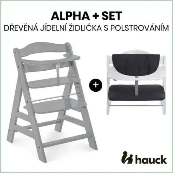 Hauck Alpha+ set 2v1 drevená stolička, grey + polstrovanie Melange charcoal (HK661178SET)