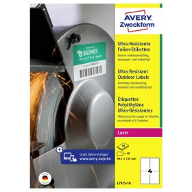 Avery-Zweckform L7915-10 99.1 x 139 mm polyethilenová fólie biela 40 ks trvalé Fóliové etikety laser, kópie; L7915-10