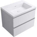 CERANO - Kúpeľňová skrinka Velora - biela matná, úchytka chróm + umývadlo z lit. mramoru Ovo - biela lesklá - 70,5x58x46,5 CER-979989