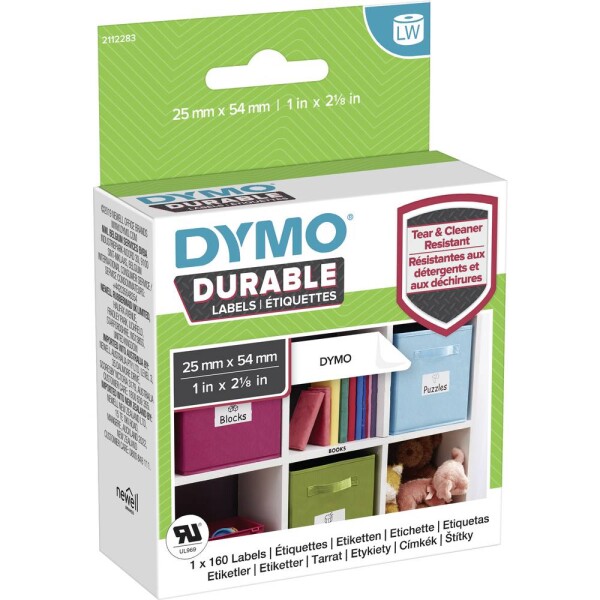 DYMO 2112283 etikety v roli 54 x 25 mm polypropylénová fólia biela 160 ks trvalé univerzálne etikety, adresná nálepky; 2112283