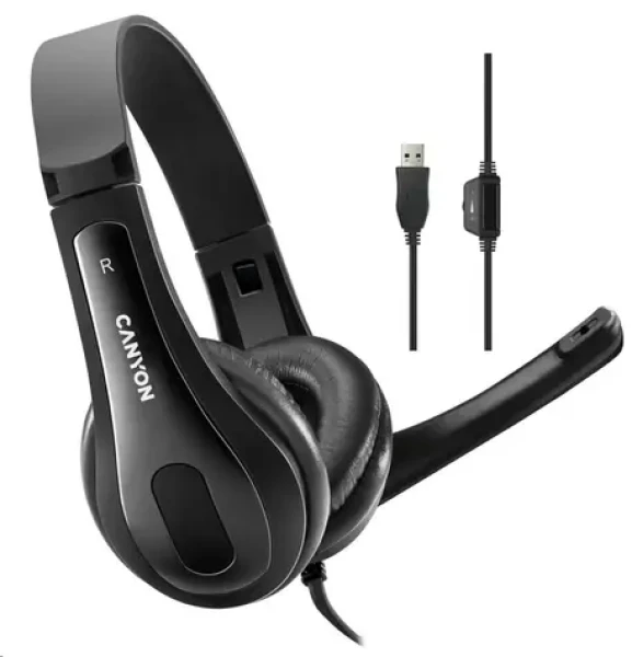 Canyon CNS-CHSU1B / ľahký PC headset / USB-A / kožené náušníky / čierna (CNS-CHSU1B)