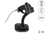 DeLock USB čítačka čiarových kódov 1D čierna / Čítačka čiarových kódov / Laser / S káblom a stojanom (90584)