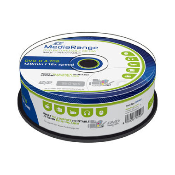 MediaRange DVD- R 4.7GB 16x spindl 25ks - Inkjet Printable (MR407)