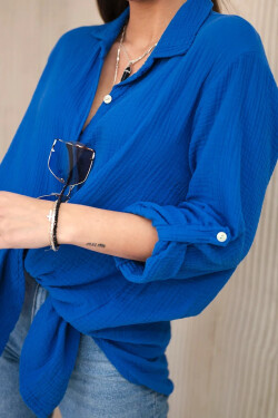 Bavlnené mušelínové oversize tričko v chrpovo modrej farbe UNI