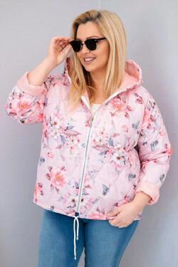 Dámska jarná prešívaná bunda s kapucňou a kvetinovým vzorom Powder Pink UNI