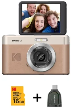 Kodak PixPro C1 hnedá, sada s kartou 16GB a čítačkou / Fotoaparát / 13 MPx / CMOS / Full HD (C1BN3)