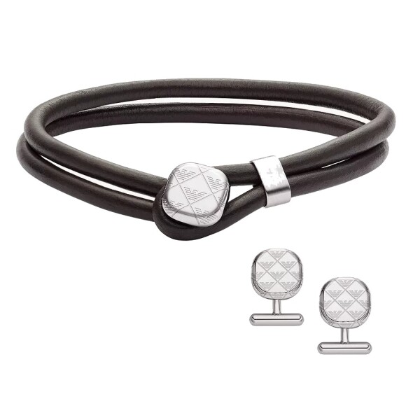 Emporio Armani Set koženého náramku a manžetových gombíkov EGS3151SET