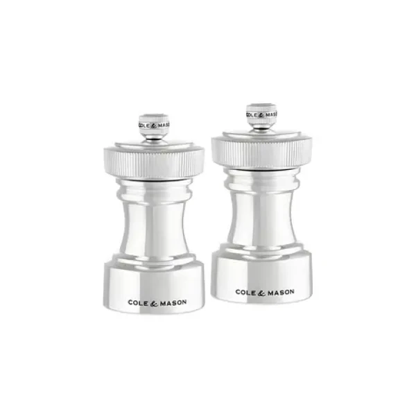 ColeMason Hoxton strieborná / Sada mlynčekov na soľ a korenie / nerez / nastaviteľné mletie / 10,4 cm (H233116)