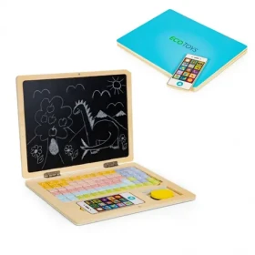 ECOTOYS Drevený notebook s magnetickým monitorom - modrá
