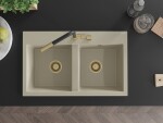 MEXEN/S MEXEN/S - Hektor granitový drez 2-bowl 800 x 480 mm, béžová, zlatý sifón 6521802000-69-G