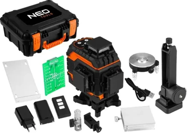 Neo Tools 3D laser 16 línií zelený / Krížový laser / kufor / magnetický držiak / nabíjačka (TOP-75-141)