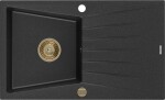 MEXEN/S MEXEN/S - Cesar granitový drez 1 s odkvapkávačom 775x470 mm, čierny/striebro metalík + zlatý sifón 6514771010-73-G