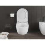 MEXEN/S - Carmen Závesná WC misa Rimless Tornado vrátane sedátka s slow, duroplast, biela lesk 30880200T