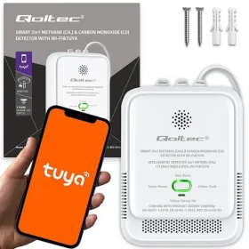 Qoltec 52654 / Detektor úniku plynu a CO / Wi-Fi / Tuya / 85dB alarm / LED (52654)