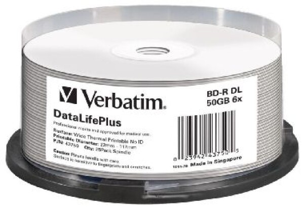 Verbatim Blu-Ray BD- R DataLifePlus / 50GB / 6x / DualLayer / Wide Thermal Printable / no-ID (43750)