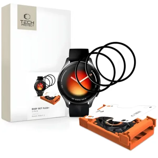 Tech-Protect Easy Set Flex+ pre XIAOMI Watch 5 čierna / Ochranné sklo na hodinky / Hybridné sklo / 3 ks