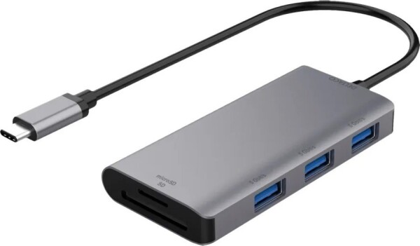 Deltaco USB-C šakotuvas DELTACO USB-C 3.1 Gen 1, 3x USB-A, SD/mSD skaitytuvas, spc pilka / USBC-HUB200