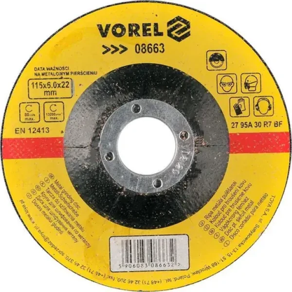 Vorel Brúsny kotúč na kov 115x22x6,0 mm vypuklý / Brúsny kotúč / 115x22 mm / Vypuklý