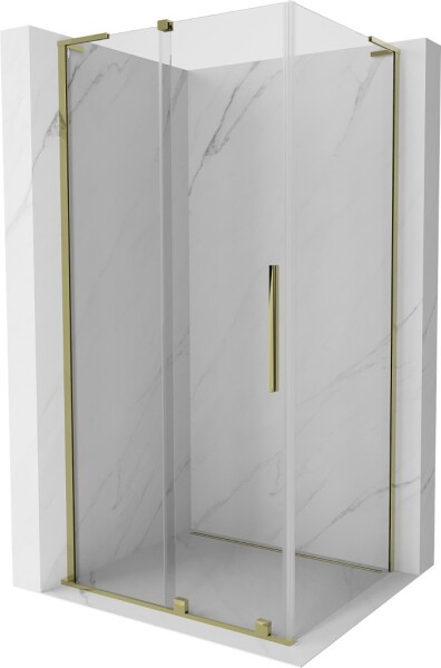 MEXEN/S - Velar L sprchovací kút, posuvné dvere 90 x 75, transparent, zlato 871-090-075-03-50