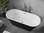 MEXEN/S - Flavia voľne stojaca vaňa 150 x 75, biela/čierna, sifón a prepad grafit kartáčovaná 54031507575-66