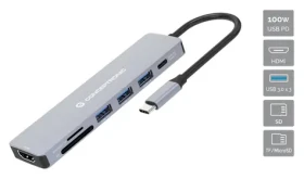Conceptronic USB-C dokovacia stanica 7v1 šedá / Dokovacia stanica / HDMI 4K/30Hz / 3x USB-A 3.2 / SD/microSD / PD 100W (DONN19G)