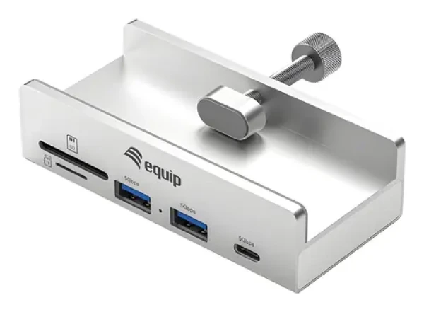 Equip 128968 strieborná / USB hub / 2x USB-A + USB-C / čítačka SD/microSD / 5 Gbps / klip (128968)