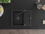 MEXEN/S MEXEN/S - Enzo granitový drez 1-miska s odkvapkávačom vrátane batérie Flora, čierna 6506-77-670401-70-B