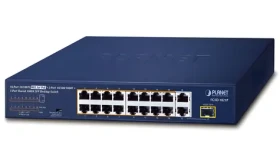 Planet FGSD-1821P / PoE switch / 16x 100 Mbps / 1x Gigabit TP/SFP / PoE+ 802.3at 185W / extend mód 250 m (FGSD-1821P)