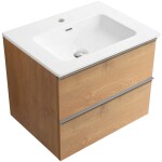 CERANO - Kúpeľňová skrinka Velora - dub medový, úchytka chróm + keramické umývadlo Novo - biela lesklá - 71x54,5x46,5 CER-979910